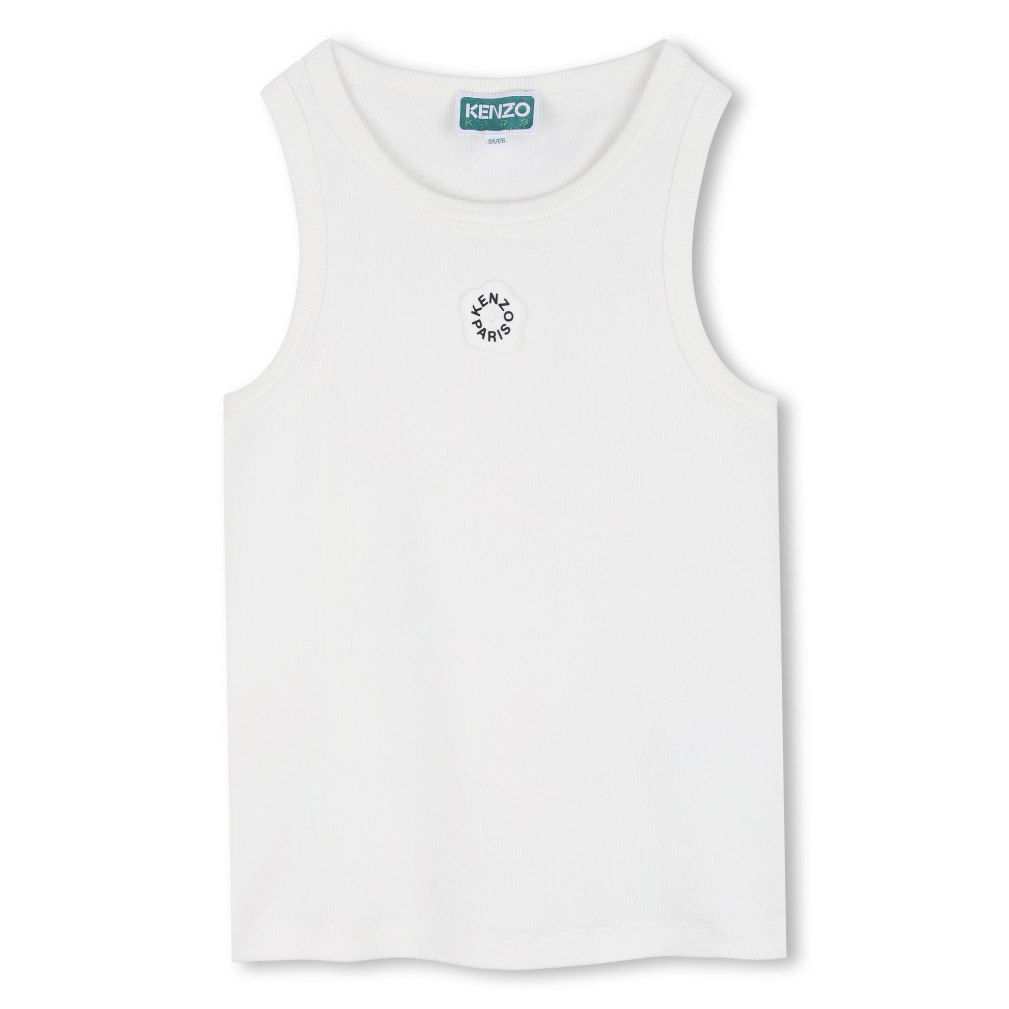 Ribbed Organic Cotton Tank Top With Rubber Badge, White Kenzo