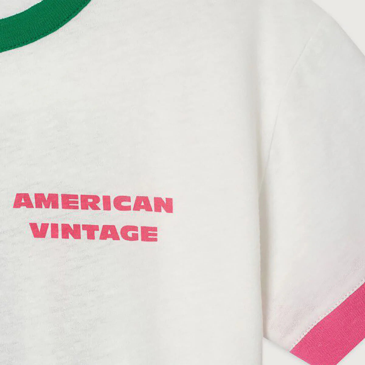 White Short Sleeve T-Shirt with Contrast Collar and Cuffs American Vintage