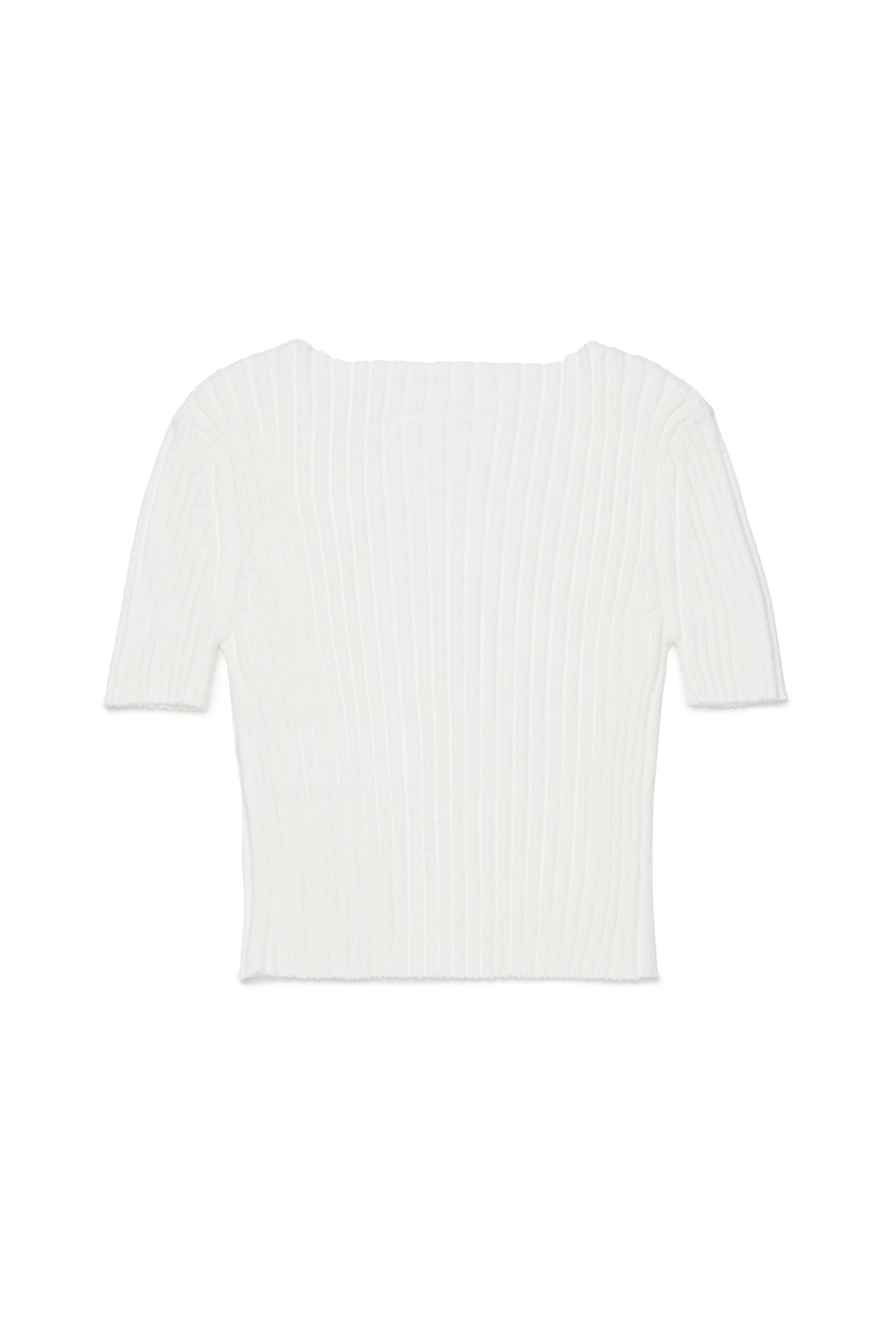 White Ribbed Cotton Knit Top for Kids Mm6 Kid