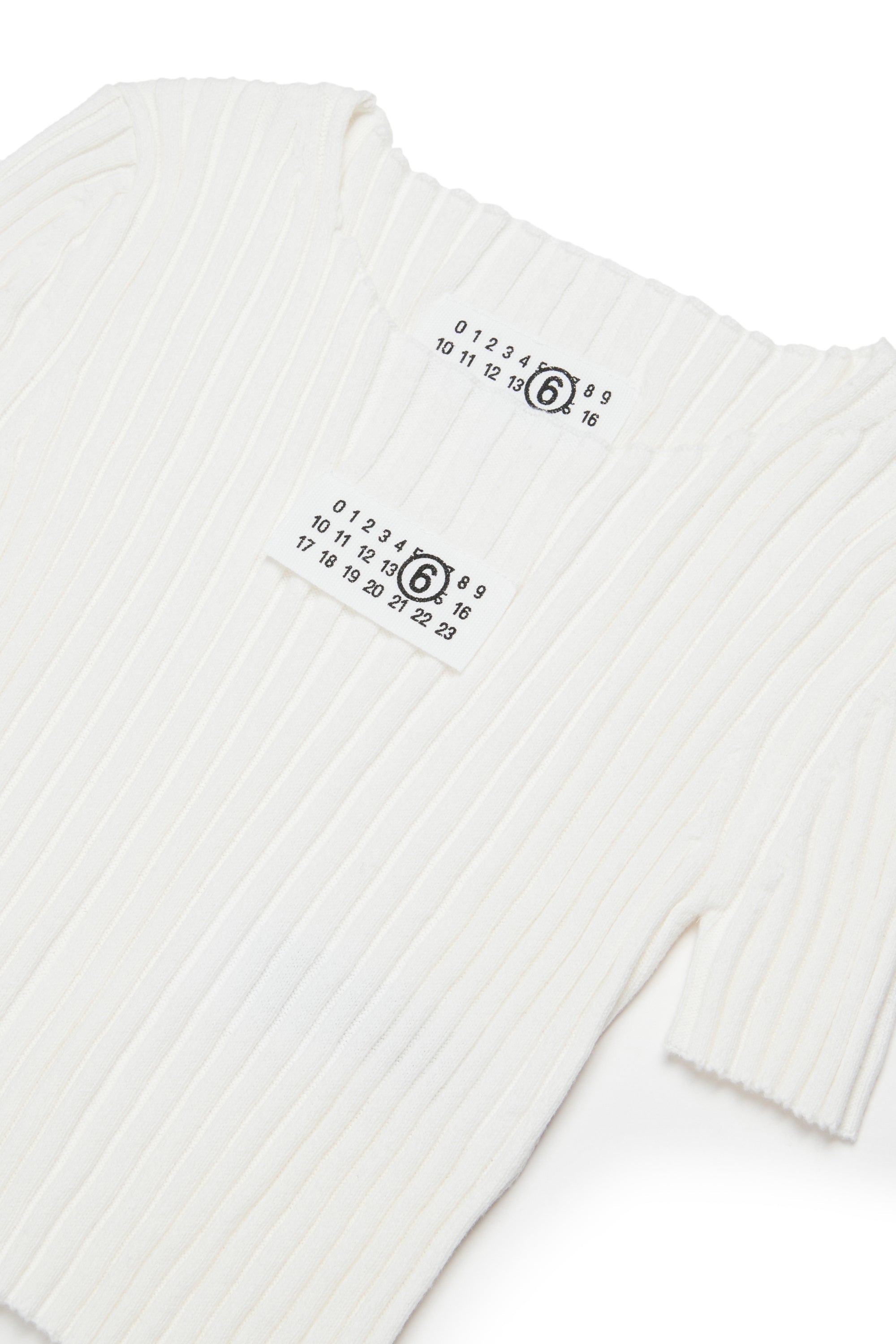 White Ribbed Cotton Knit Top for Kids Mm6 Kid