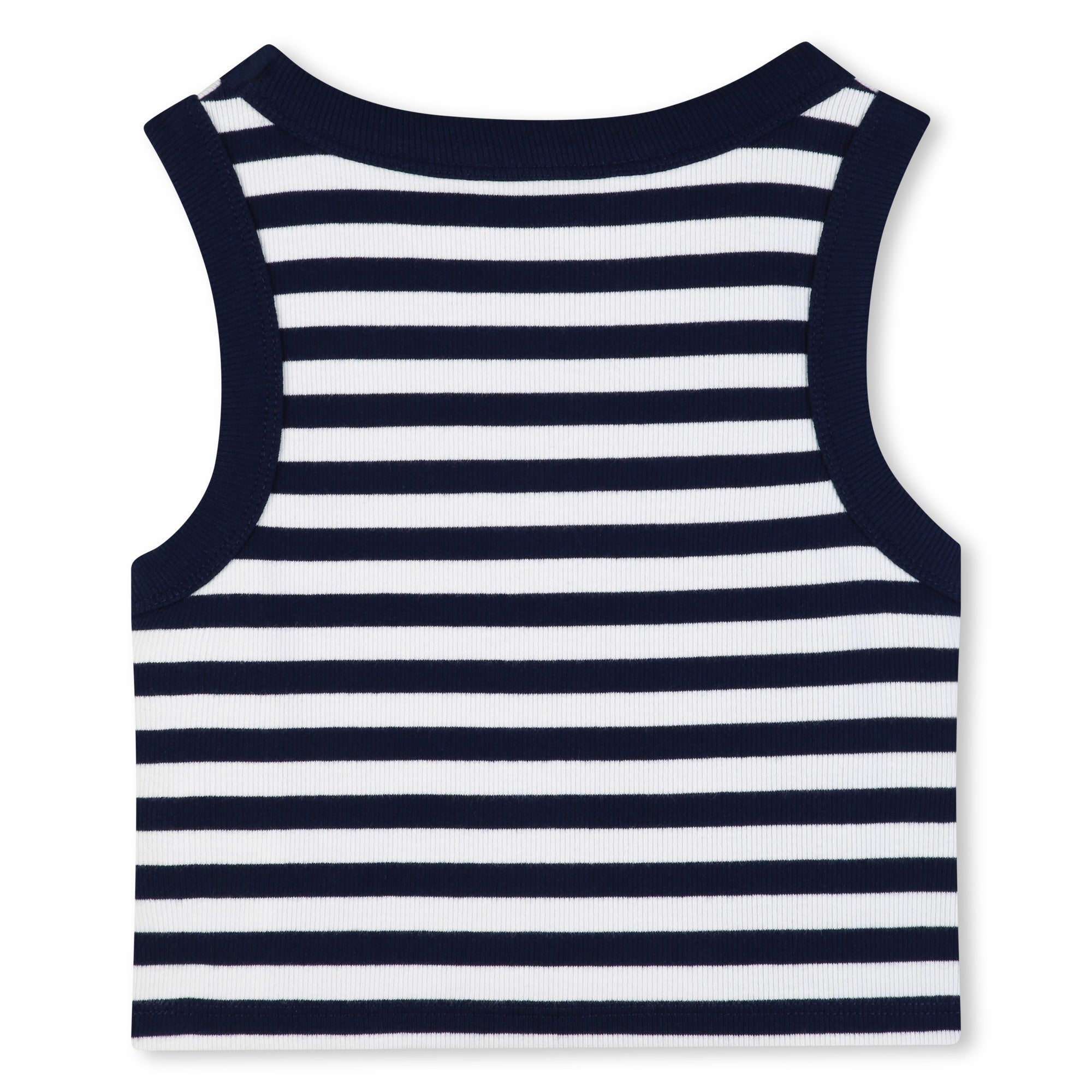 Girls Ribbed Stripe Tank Top With 3D Embroidery, Navy And White Michael Kors