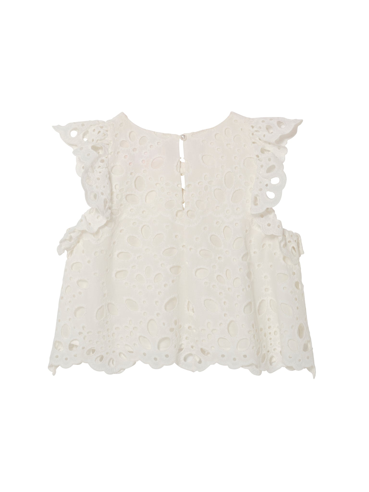 La Croisette Top - Sleeveless Broderie Anglaise Top with Ruffle Detail Tutu Du Monde