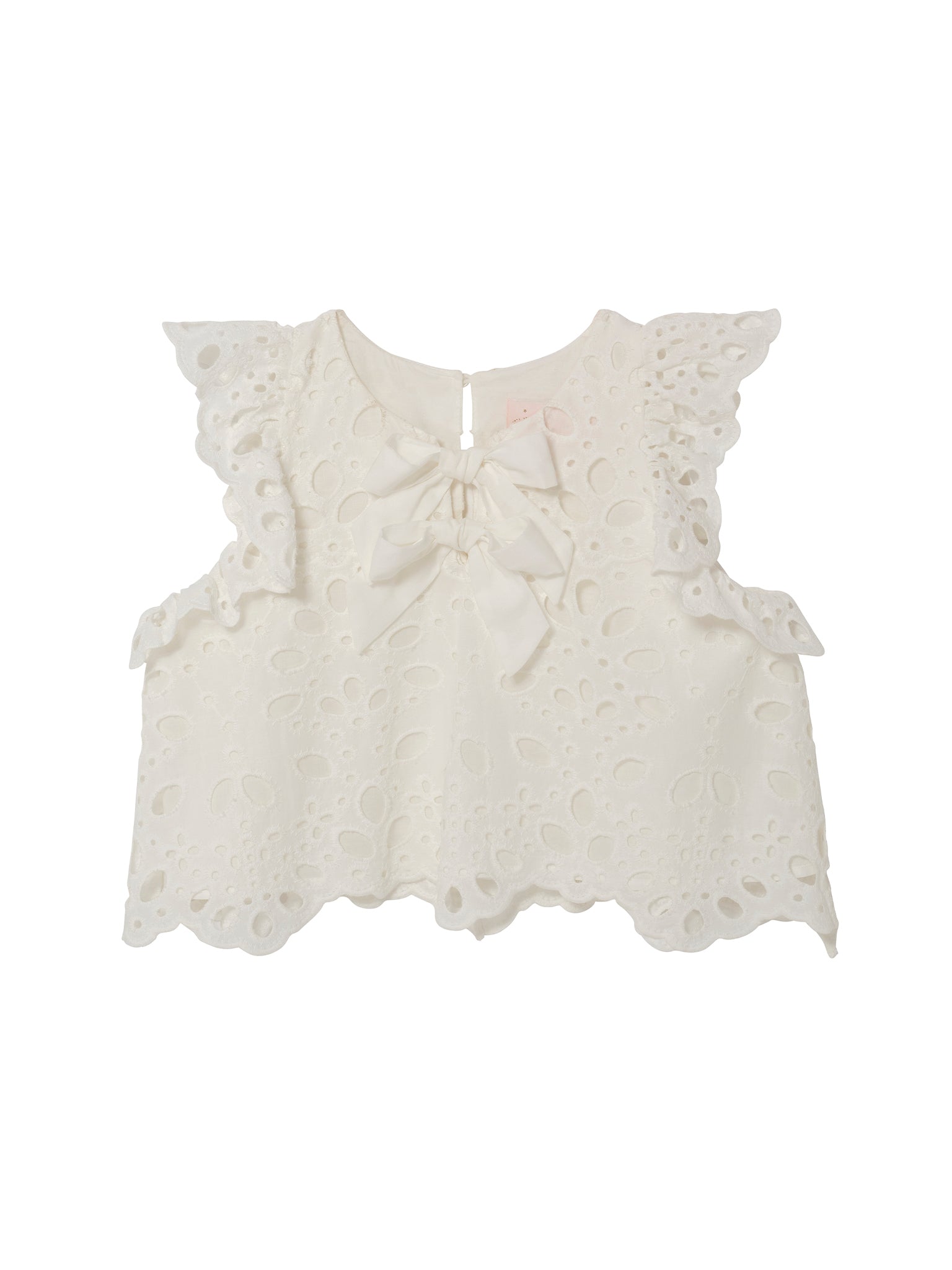 La Croisette Top - Sleeveless Broderie Anglaise Top with Ruffle Detail Tutu Du Monde