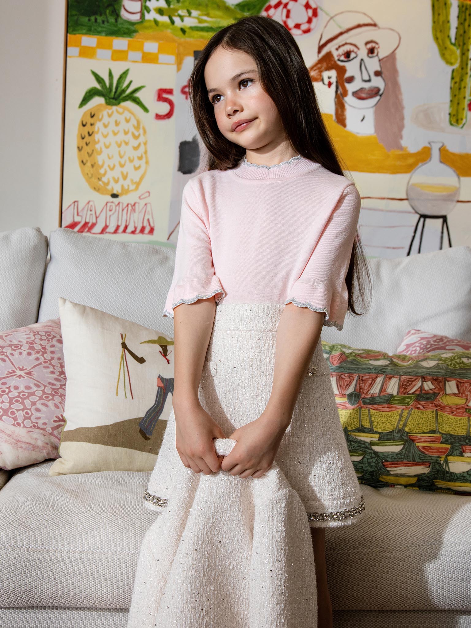 Elyseé Top - Short Sleeve Knit Top with Scalloped Trim Tutu Du Monde