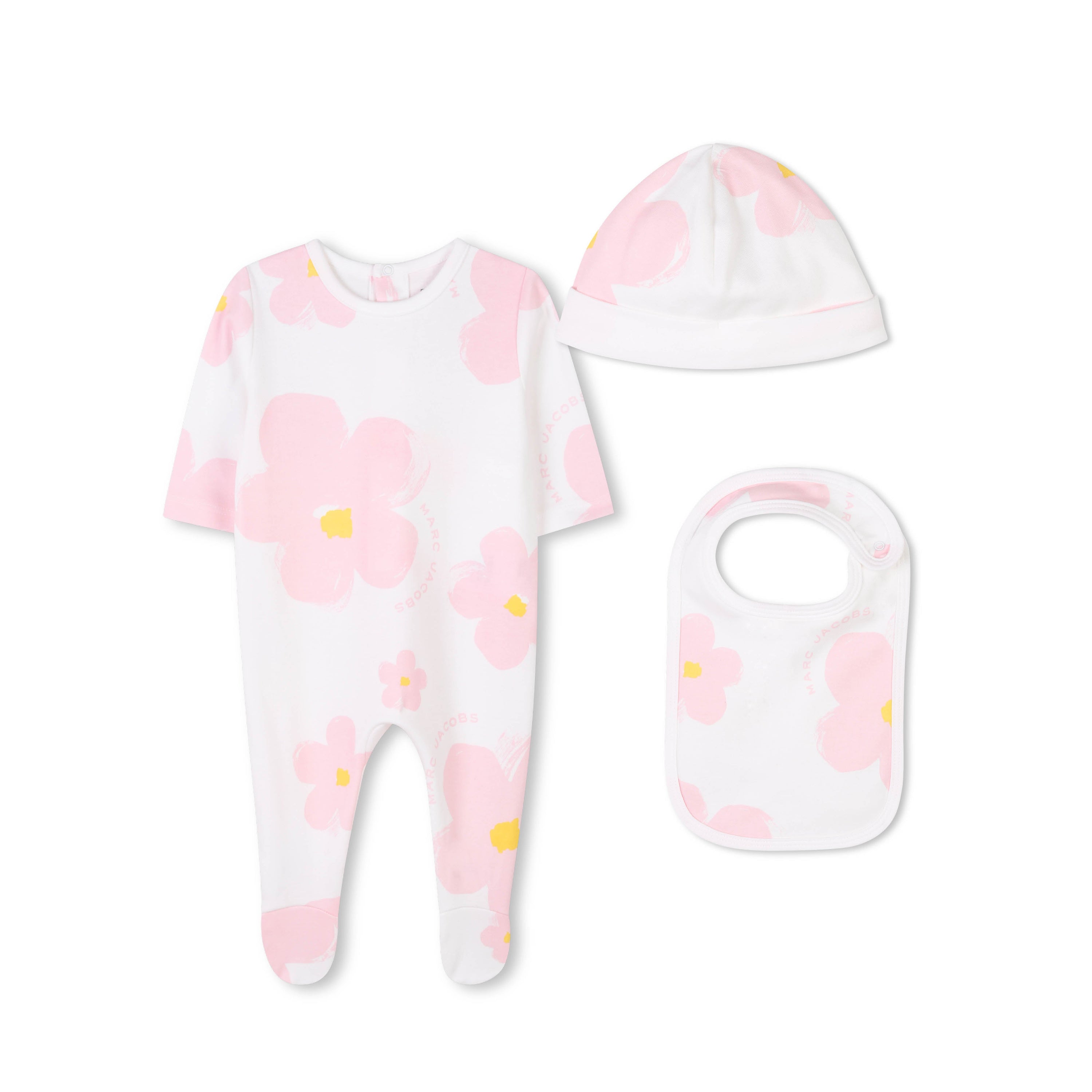 Floral Baby Sleepsuit Set with Bib & Hat The Marc Jacobs