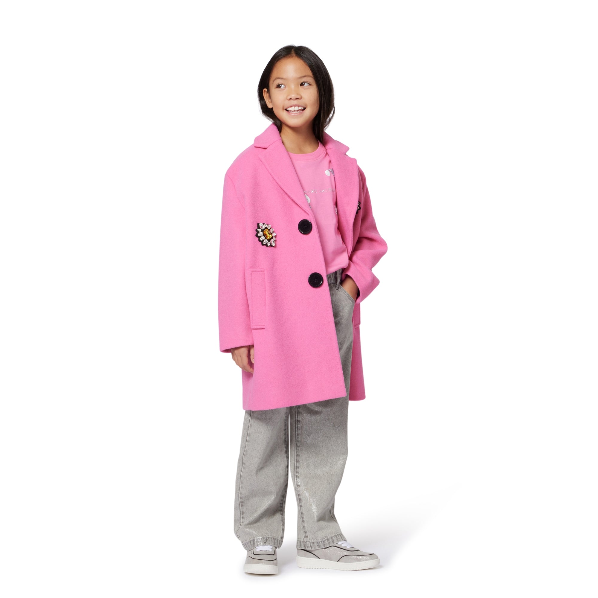 Fuchsia Cotton Jersey T-Shirt with Jewellery Illustration and Rhinestone Logo The Marc Jacobs