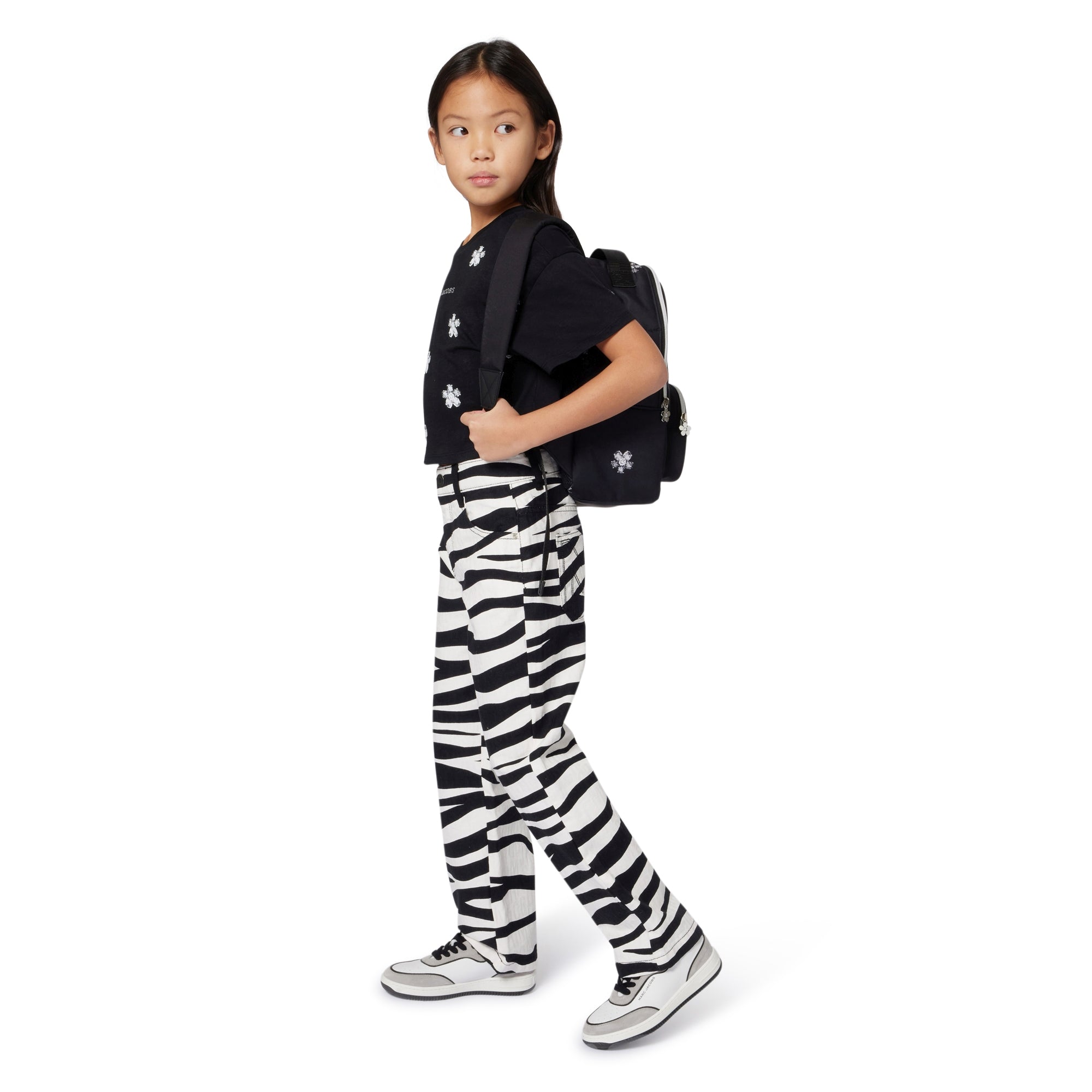 Black Twill Backpack with Daisy Print and Rhinestone Details The Marc Jacobs
