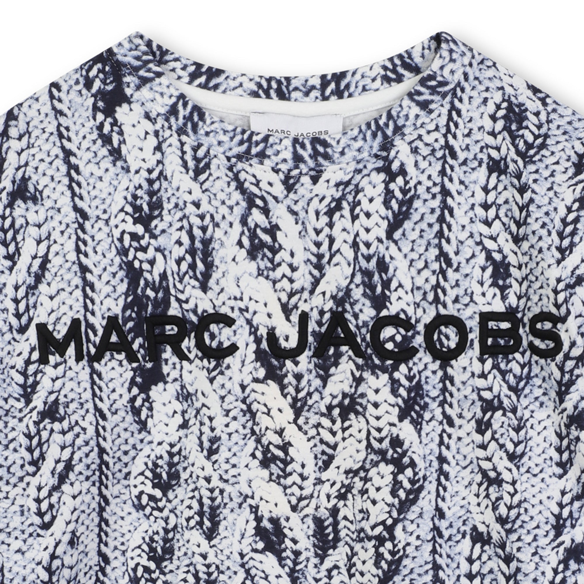 Short Sleeve T-Shirt with Knit Print, Blue and White The Marc Jacobs