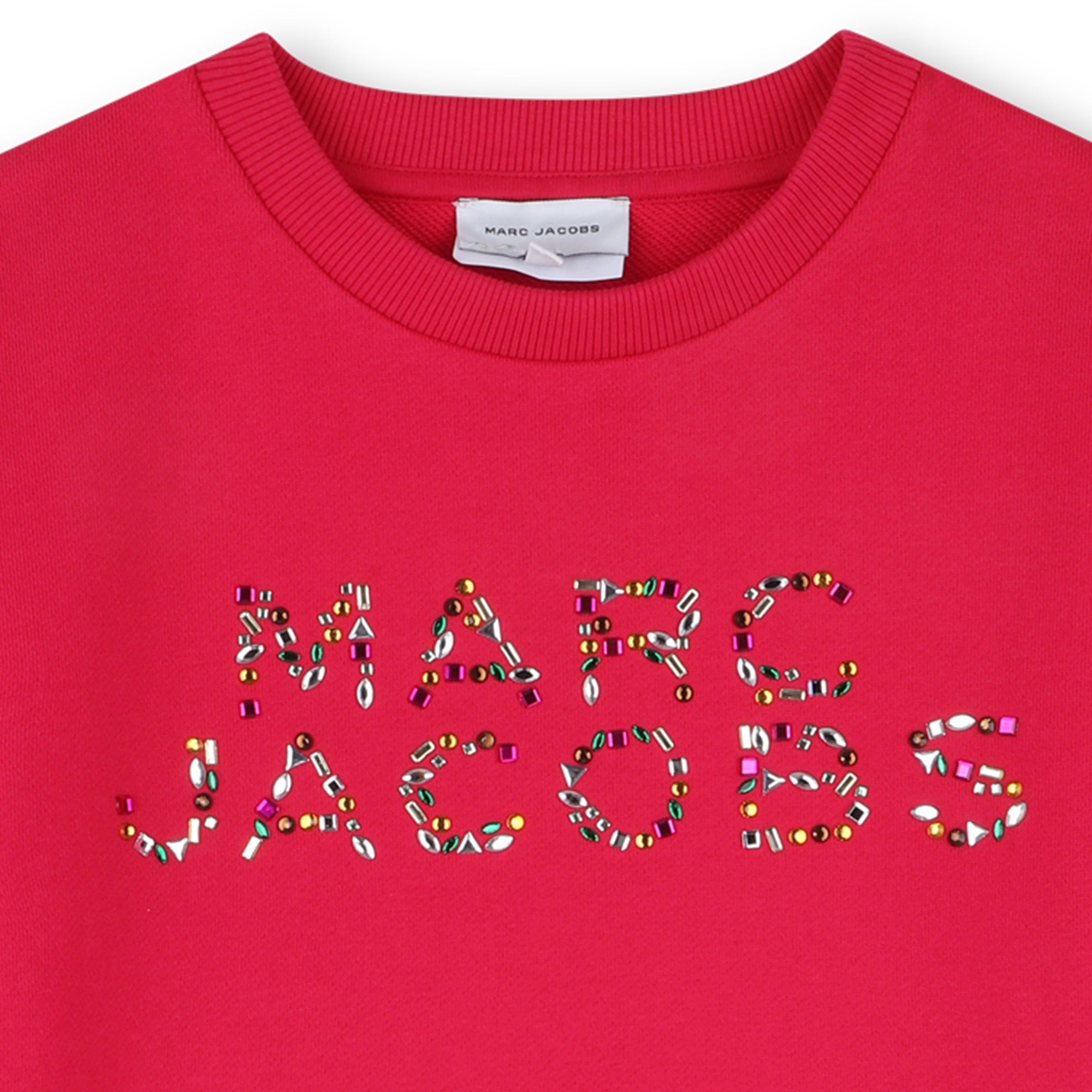 Cotton French Terry T Shirt Dress With Rhinestone Logo, Red The Marc Jacobs