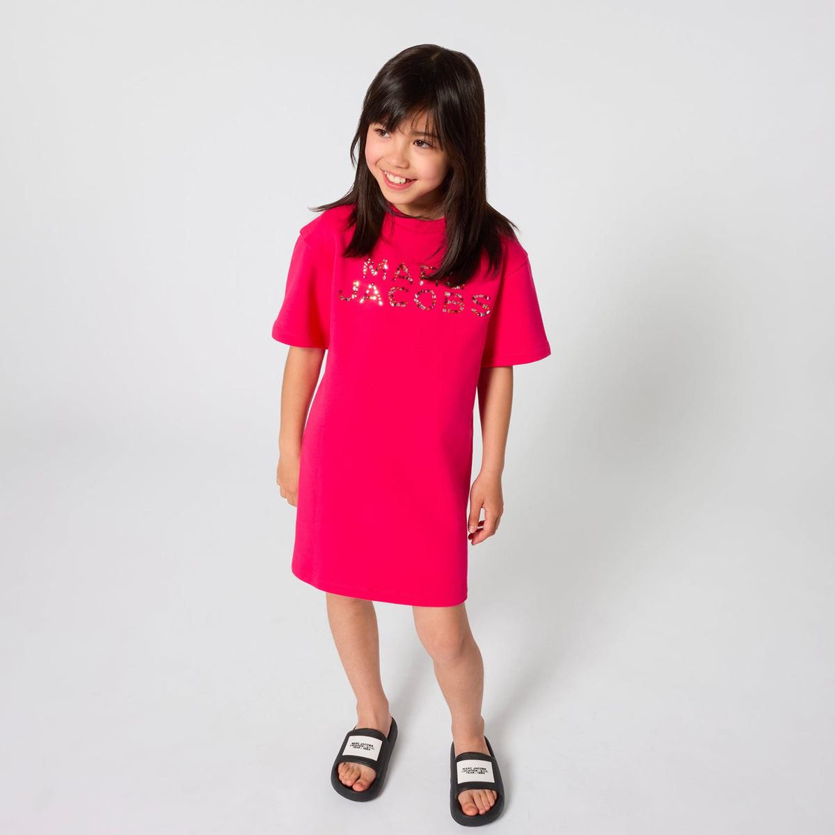 Cotton French Terry T Shirt Dress With Rhinestone Logo, Red The Marc Jacobs