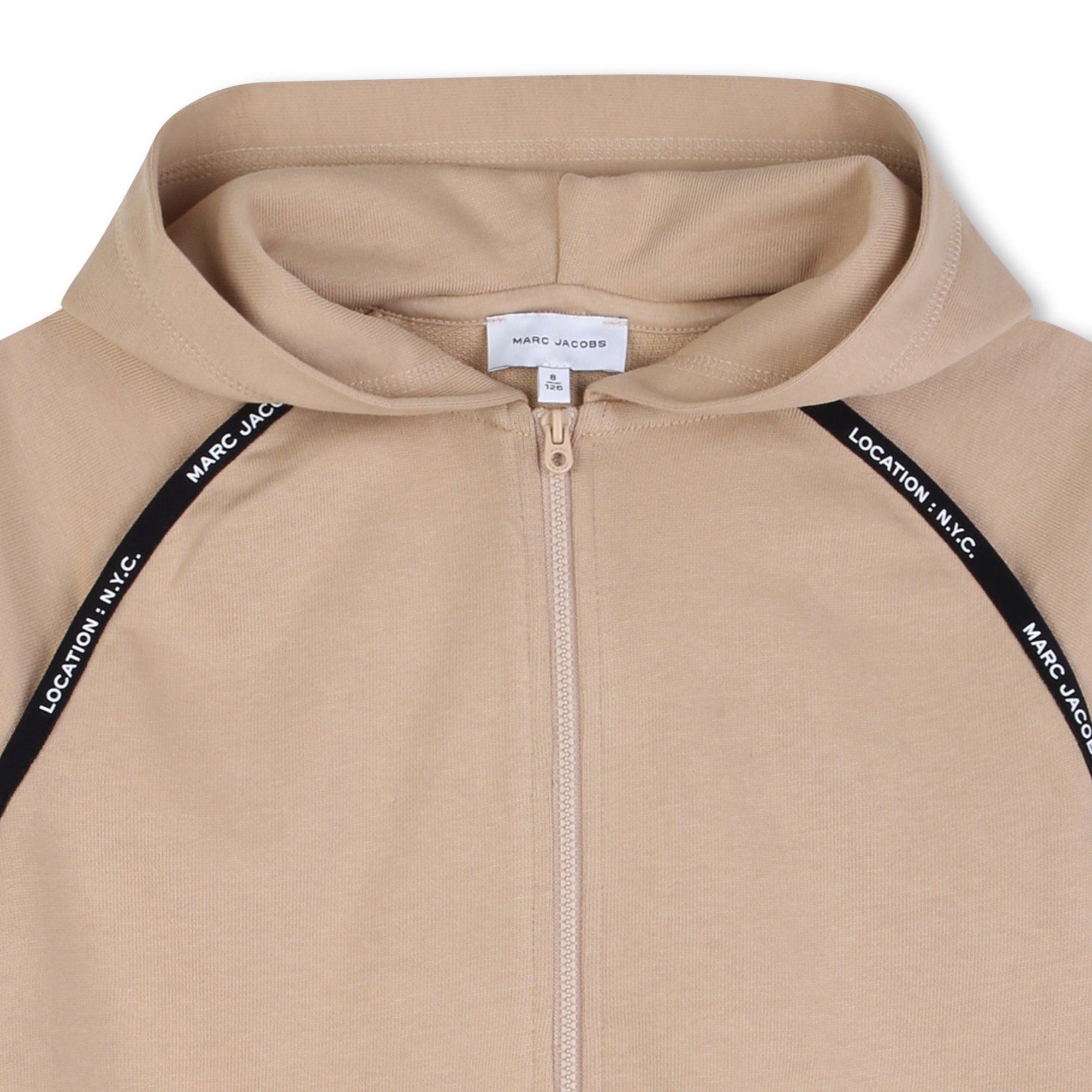 Organic Cotton Fleece Zip Hoodie With Branded Tape, Beige The Marc Jacobs