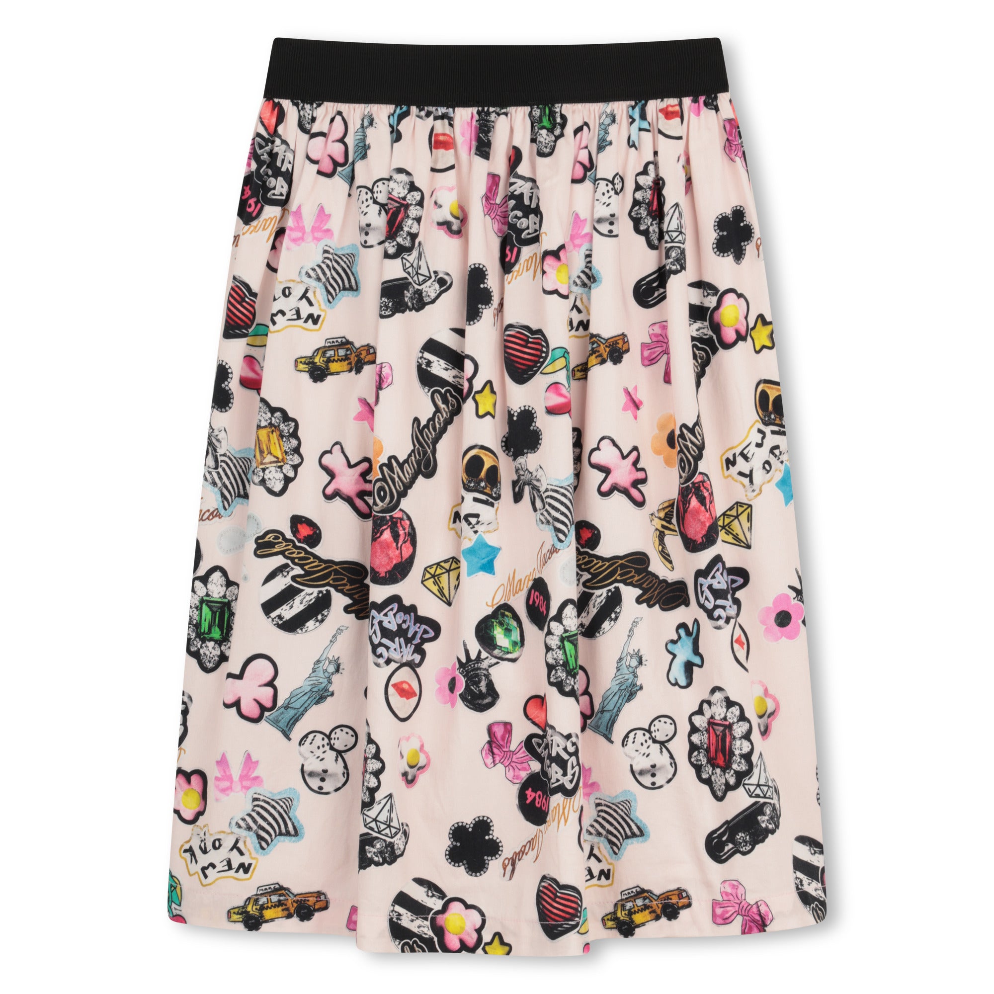 Satin Cotton Skirt With All Over Print And Logo Waistband, Pink The Marc Jacobs