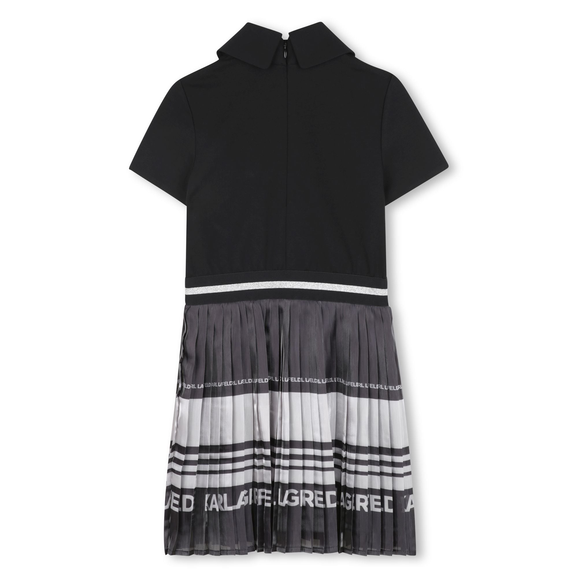 Pleated Skirt Dress with Contrast Collar, Black and Grey Karl Lagerfeld Kids