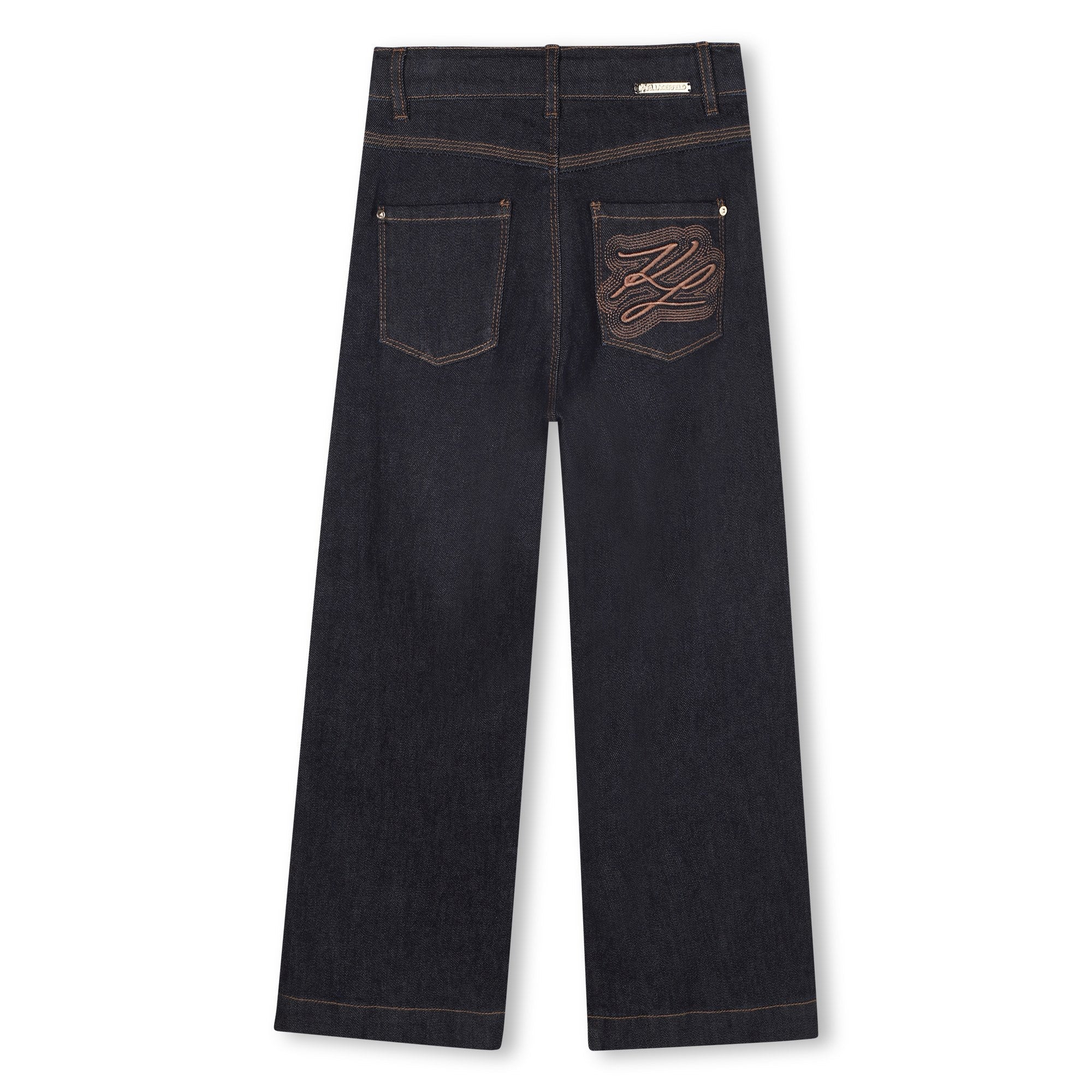 Girls Wide-Leg Denim Trousers with Embroidered Back Pocket Karl Lagerfeld Kids