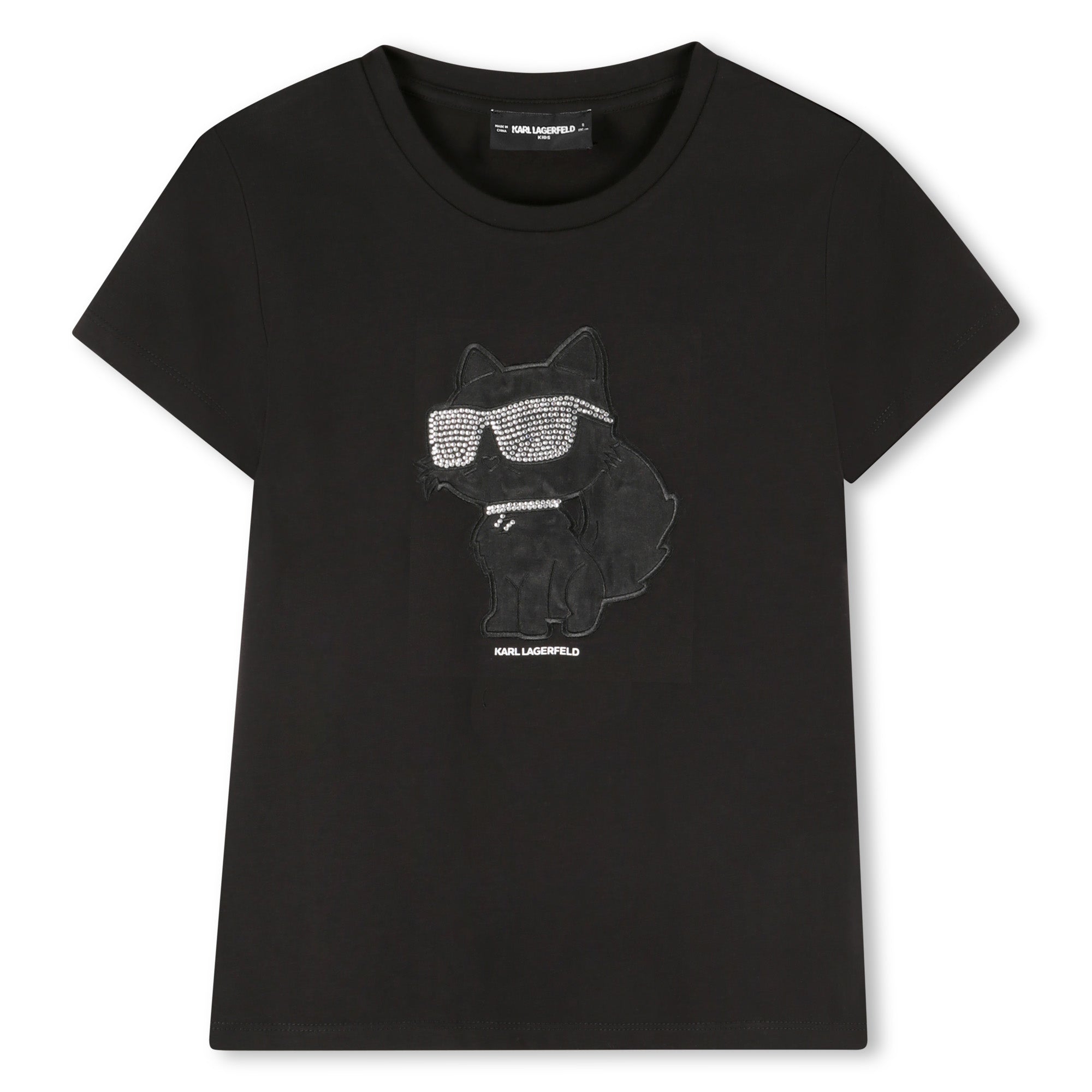Short Sleeve T-Shirt with Choupette Motif, Black Karl Lagerfeld Kids