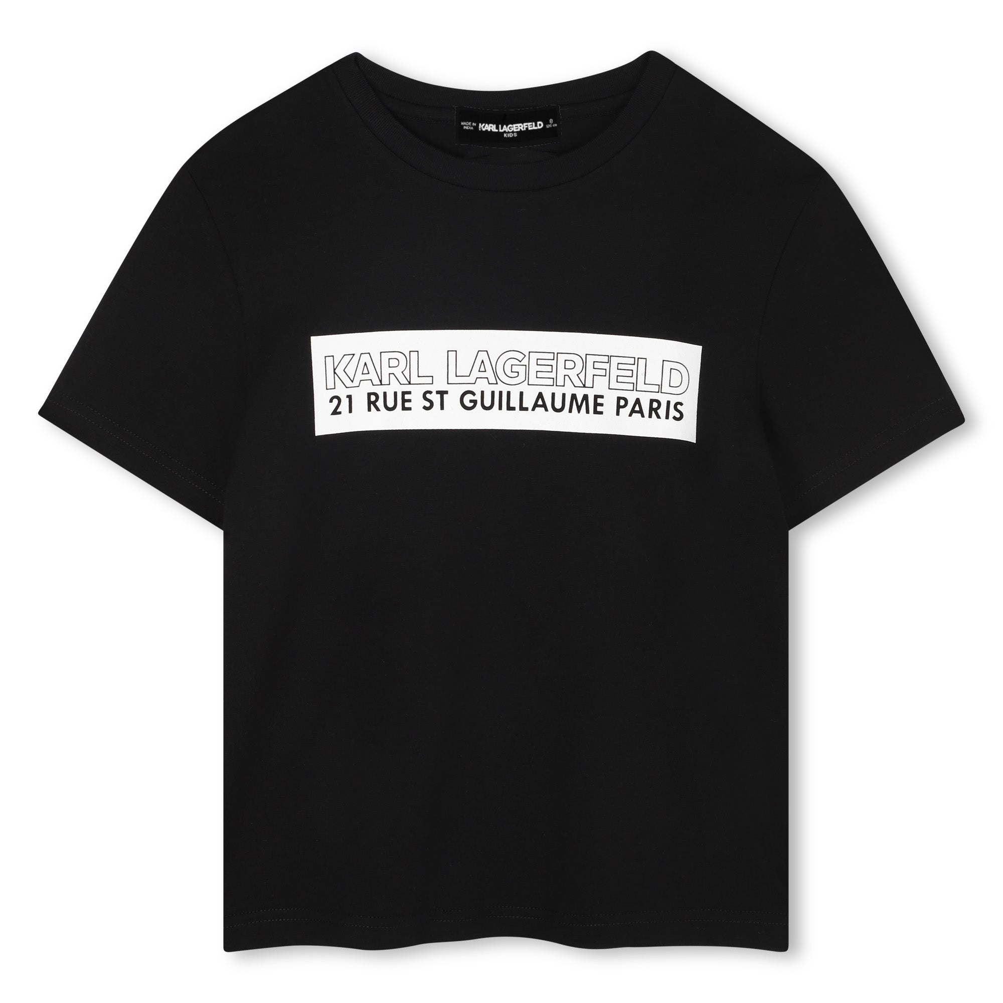 Short-Sleeve Organic Cotton Logo T-Shirt, White & Black Karl Lagerfeld Kids
