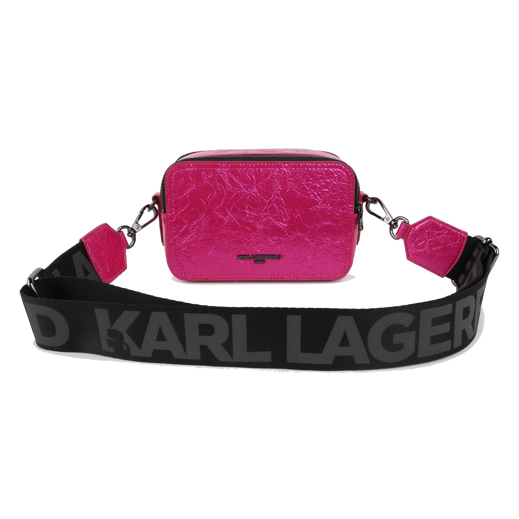 Hot Pink Crossbody Bag with Textured Finish and Iconic Designer Motif Karl Lagerfeld Kids