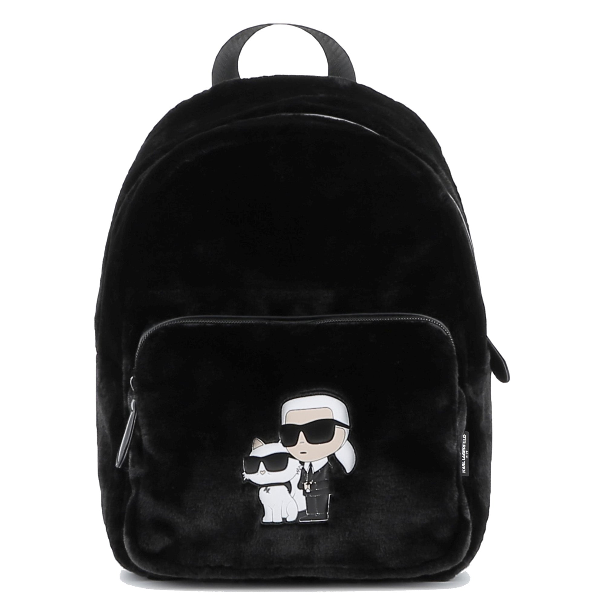 Black Faux Fur Backpack with Karl and Choupette Badge Karl Lagerfeld Kids