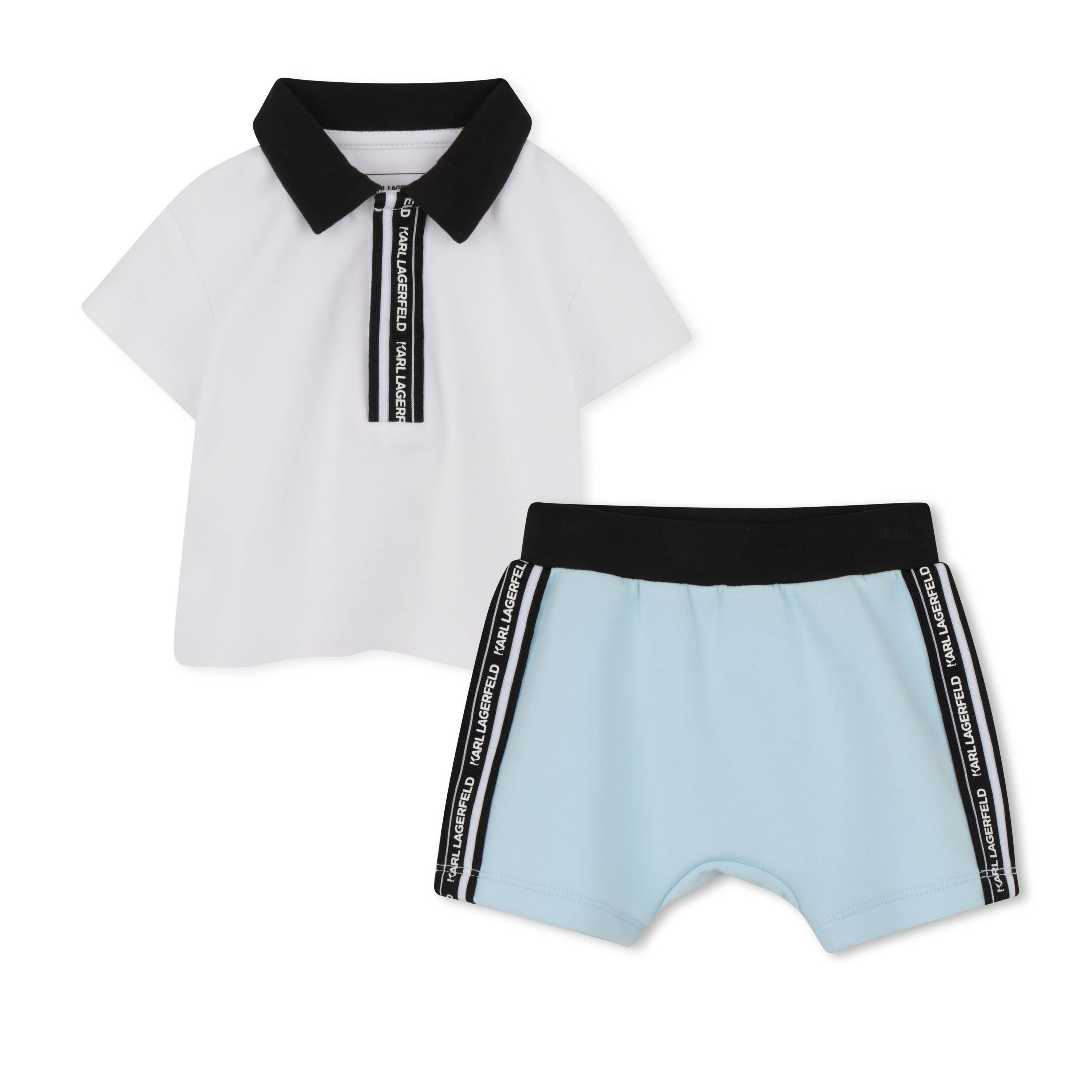 Polo Shirt & Short Set in White and Light Blue Karl Lagerfeld Kids