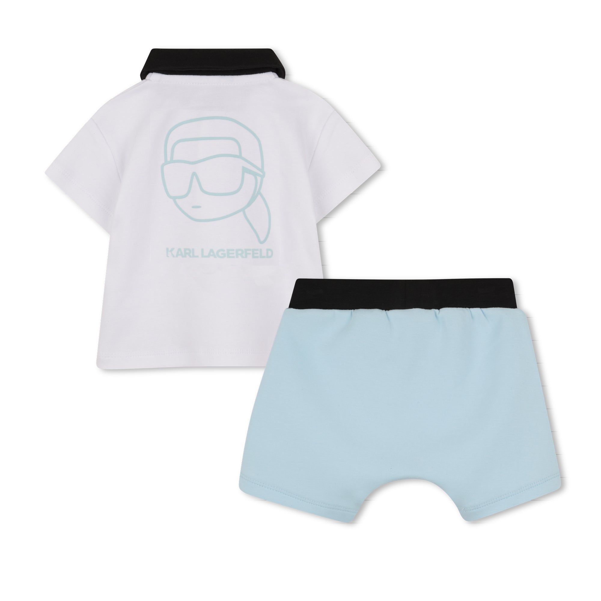 Polo Shirt & Short Set in White and Light Blue Karl Lagerfeld Kids