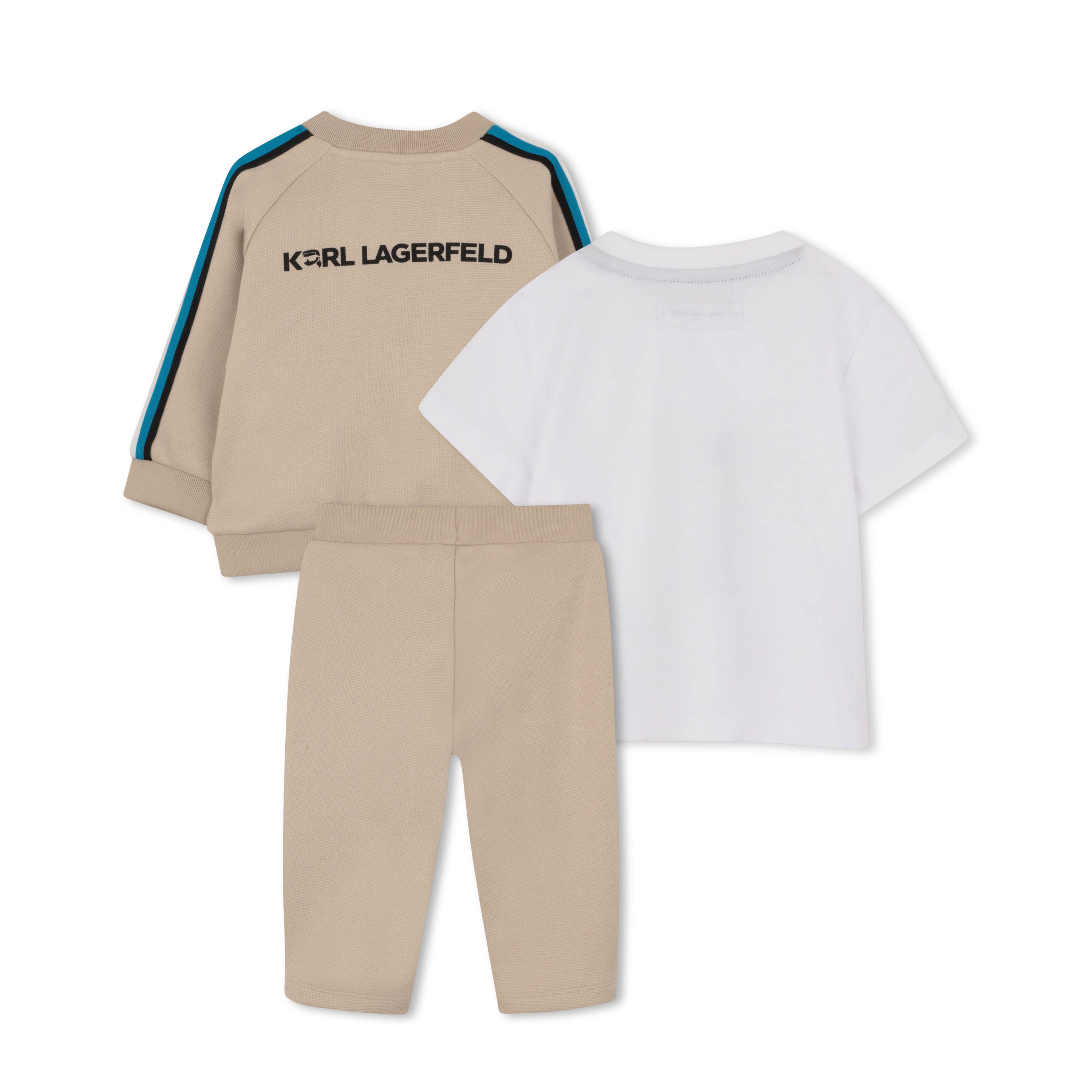 Cardigan, T-Shirt & Trousers Set in Beige Karl Lagerfeld Kids