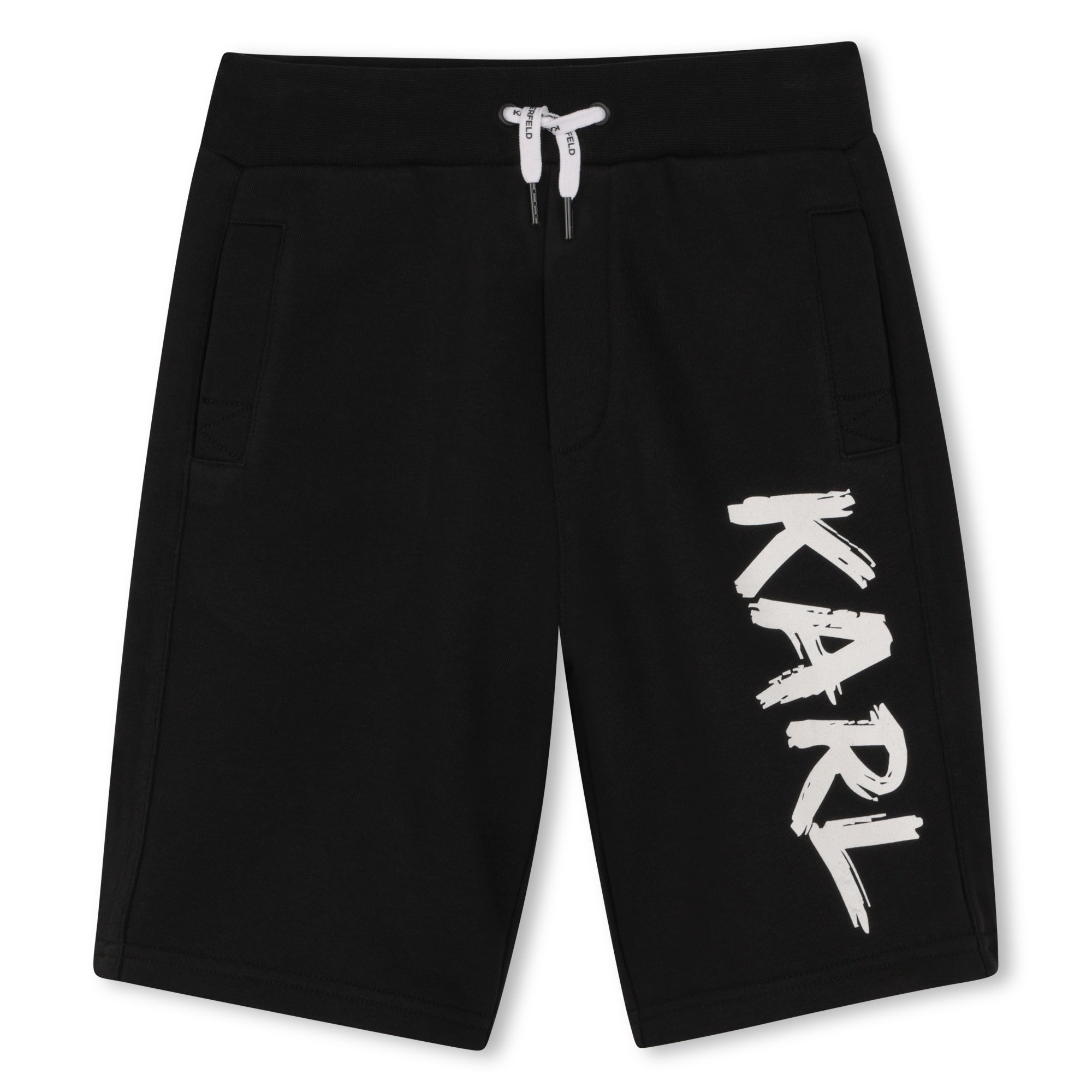 Cotton Blend Bermuda Shorts With Logo Print, Black Karl Lagerfeld Kids