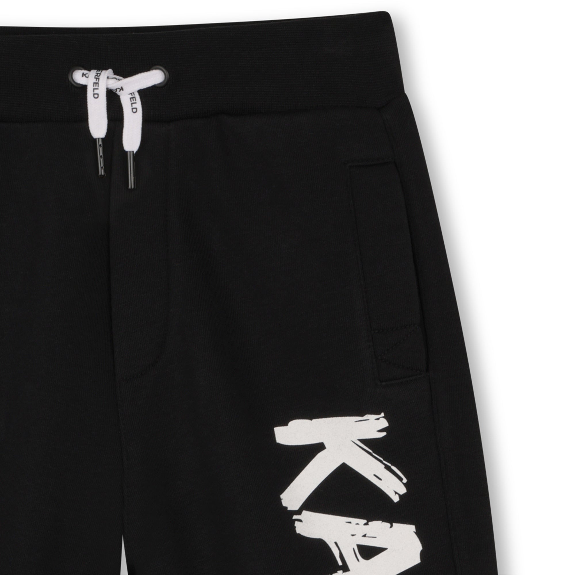 Cotton Blend Bermuda Shorts With Logo Print, Black Karl Lagerfeld Kids