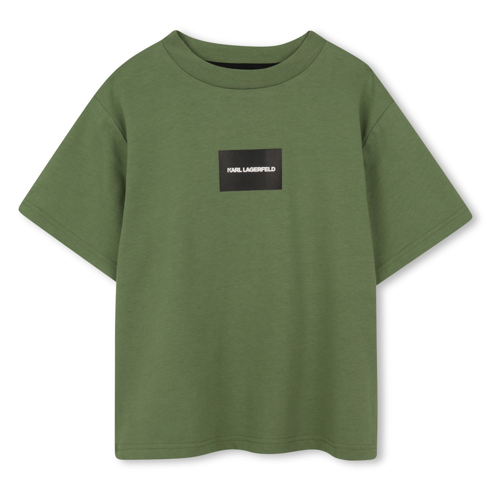 Heavy Cotton Jersey T Shirt With Raised Print, Khaki Green Karl Lagerfeld Kids