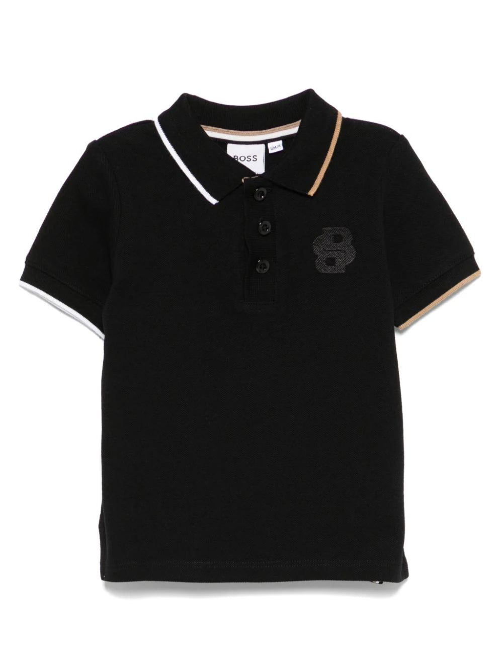 Black Short Sleeve Polo with Stripes Hugo Boss
