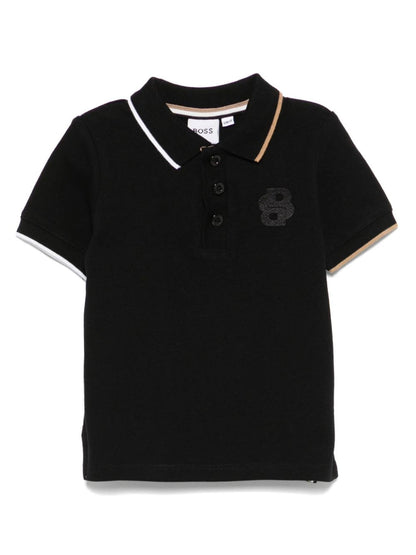 Black Short Sleeve Polo with Stripes Hugo Boss