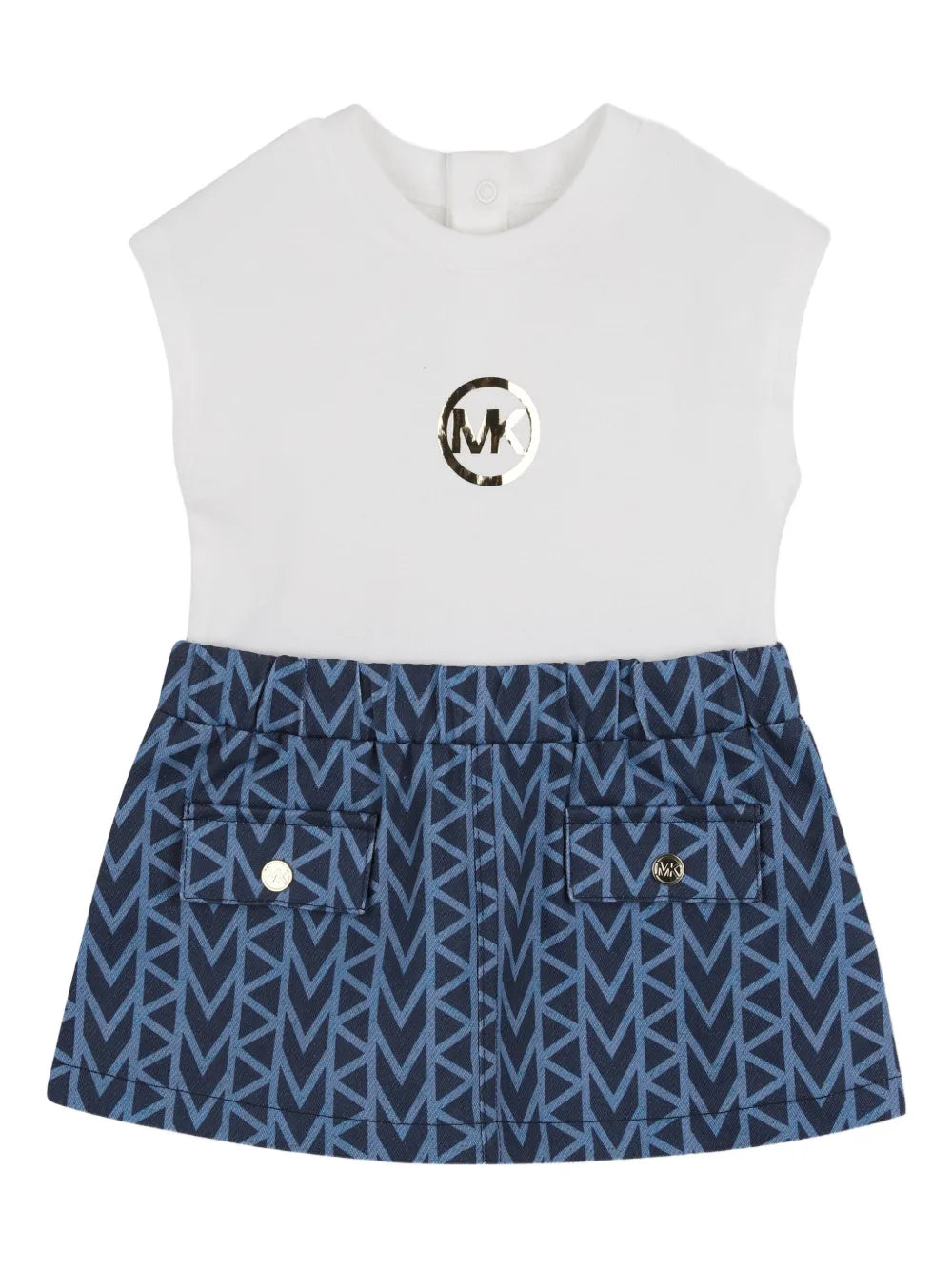 Baby Bi-Material Sleeveless Dress in White and Denim Michael Kors