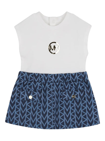 Baby Bi-Material Sleeveless Dress in White and Denim Michael Kors