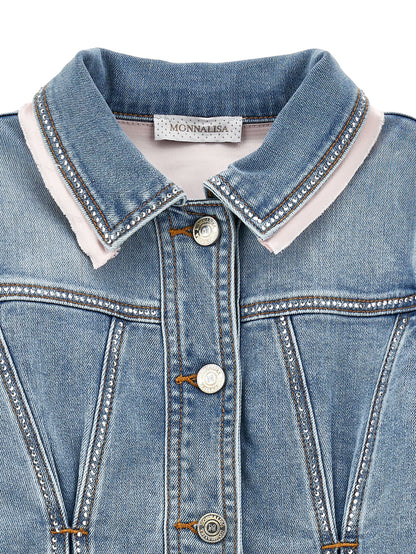 Rhinestone Denim Jacket Monnalisa