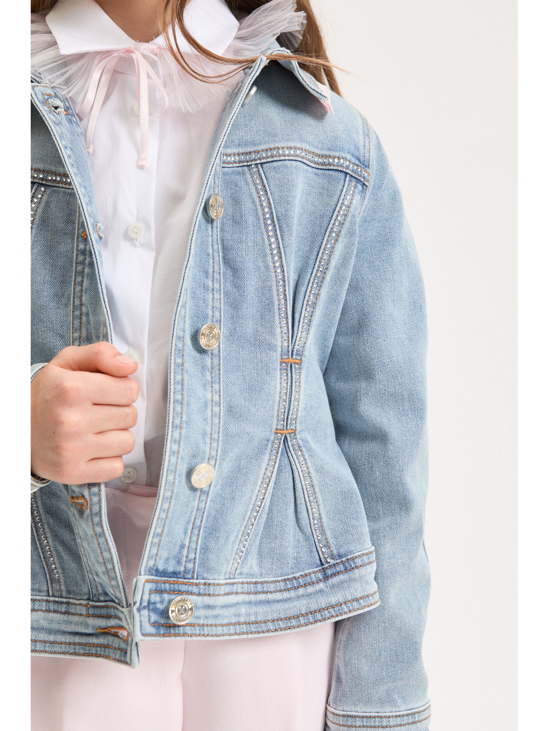 Rhinestone Denim Jacket Monnalisa