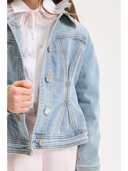 Rhinestone Denim Jacket Monnalisa