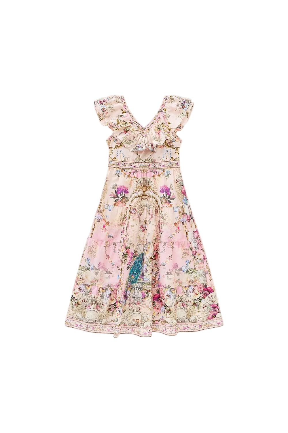 Casa De Fieras Kids Tiered Maxi Dress With Frill Neck Camilla