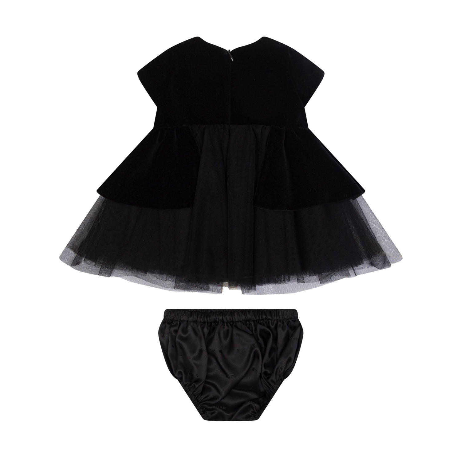 Infant Woven Cotton Peplum Dress with Layered Tulle Skirt &amp; Matching Bloomers Balmain