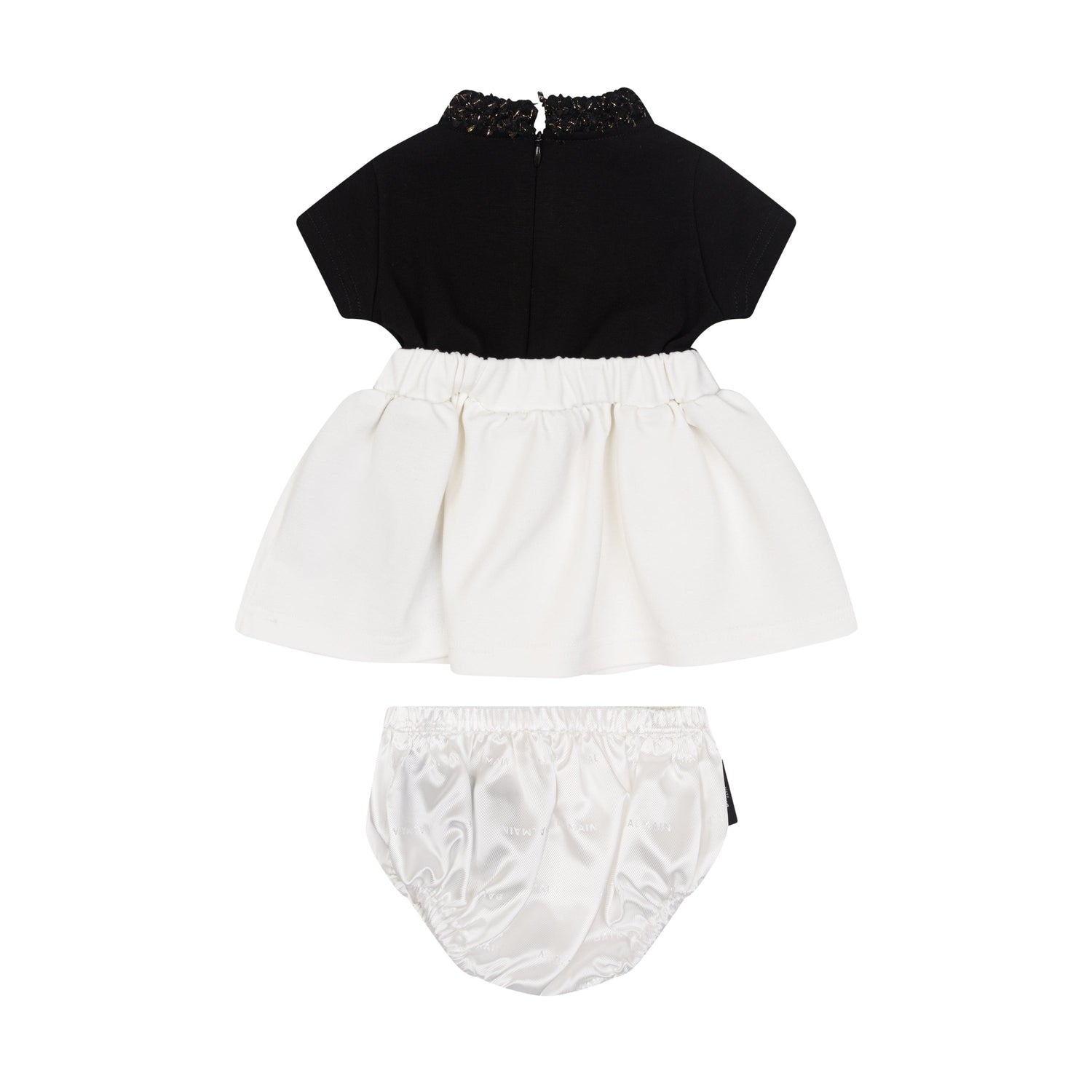 Baby Knit Dress &amp; Satin Bloomers Set with Bouclé-Trimmed Neckline Balmain