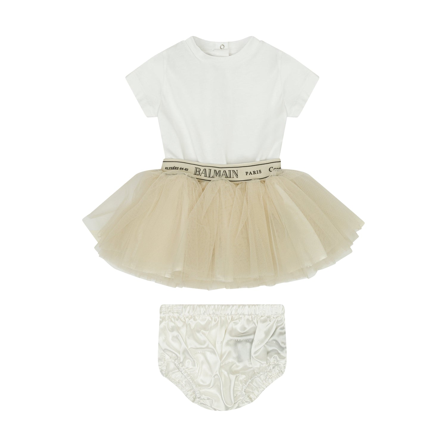 Baby Tulle Ballet Dress with Branded Elastic Waist &amp; Satin Bloomers Balmain