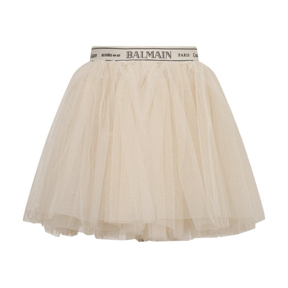 Layered Tulle Skirt with Logo-Elastic Waist for Children Balmain