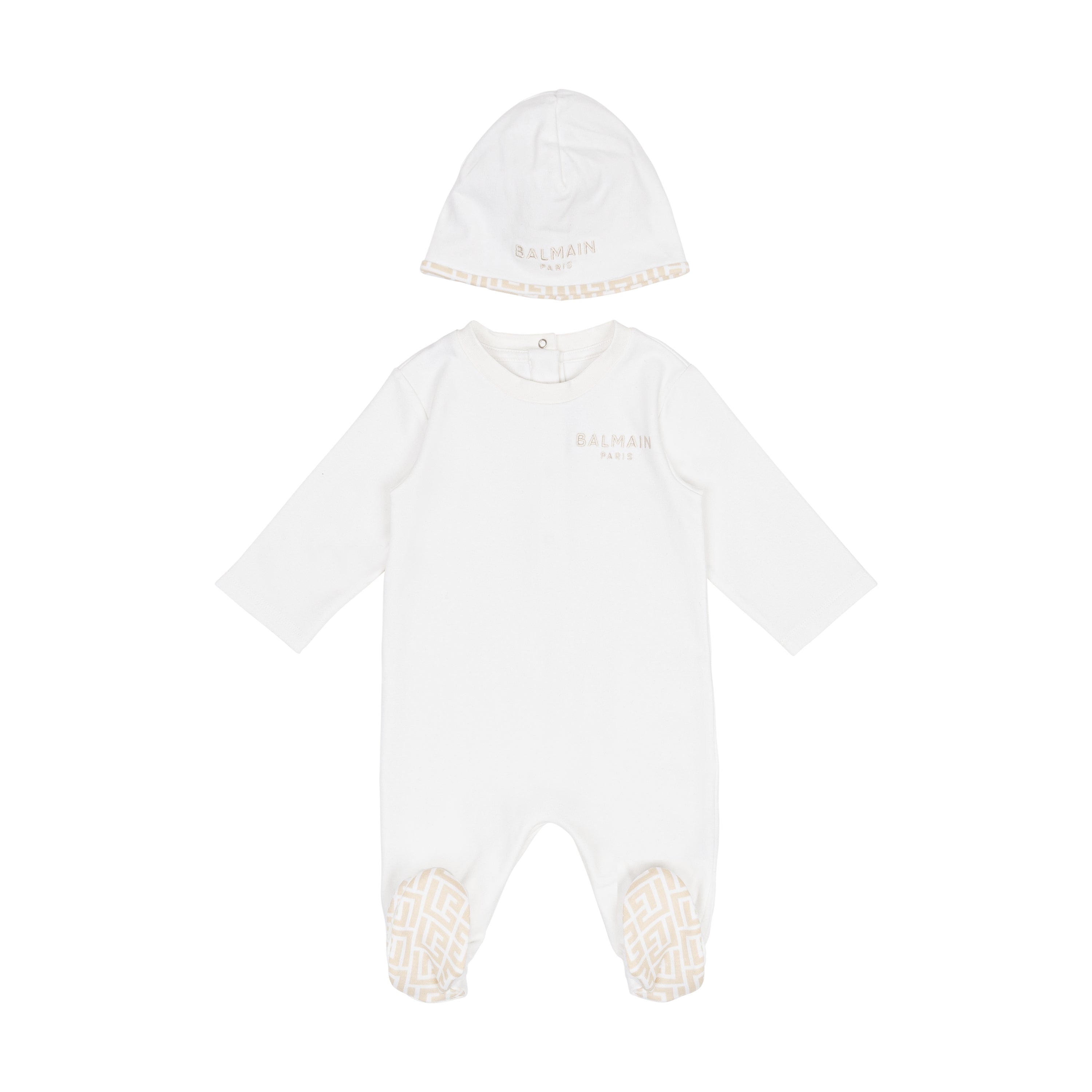 Logo-Embroidered Cotton Footed Romper &amp; Beanie Set Balmain