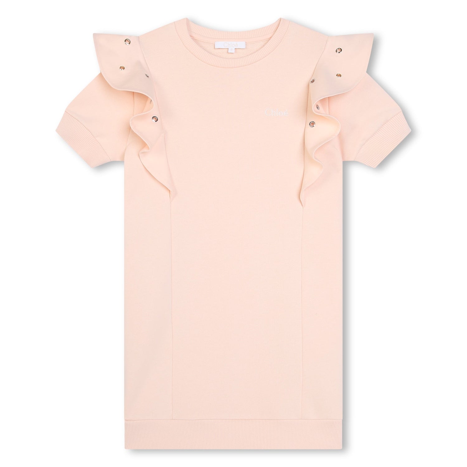 Short-Sleeved Terry Dress with Eyelet Ruffles Chloe