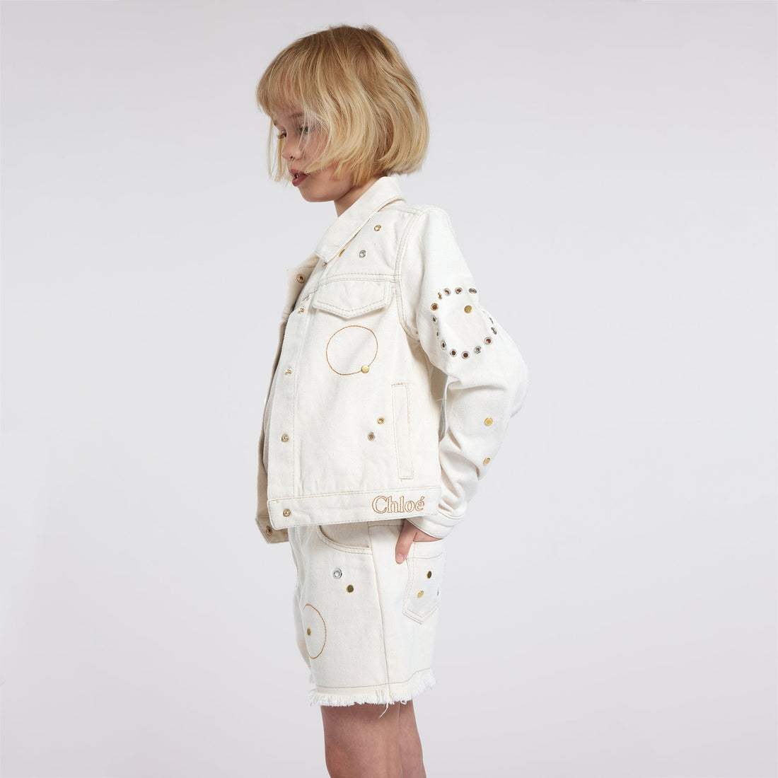 Chloé Five-Pocket Denim Shorts with Eyelet Detailing Chloe
