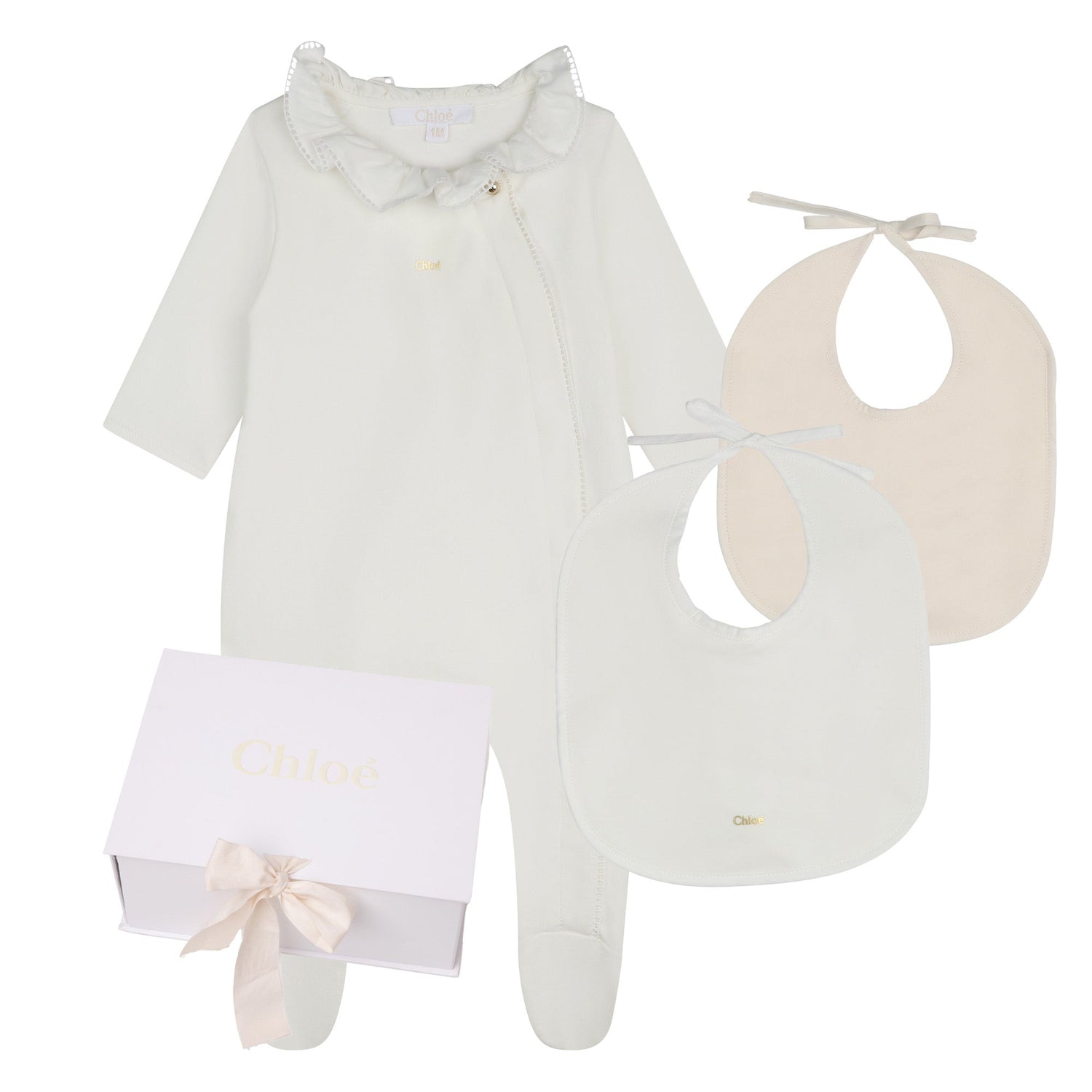 Organic Cotton Pyjamas and Bib Set with Golden Trims Chloe
