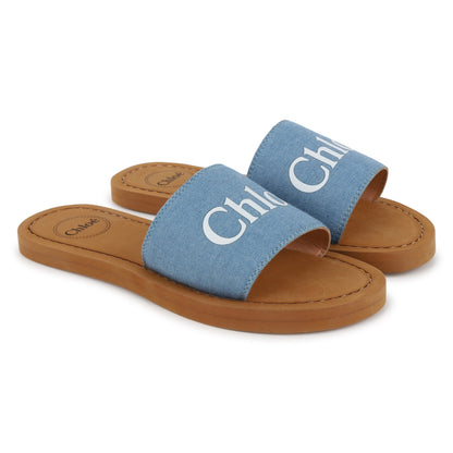 Aqua Denim Slides Chloe