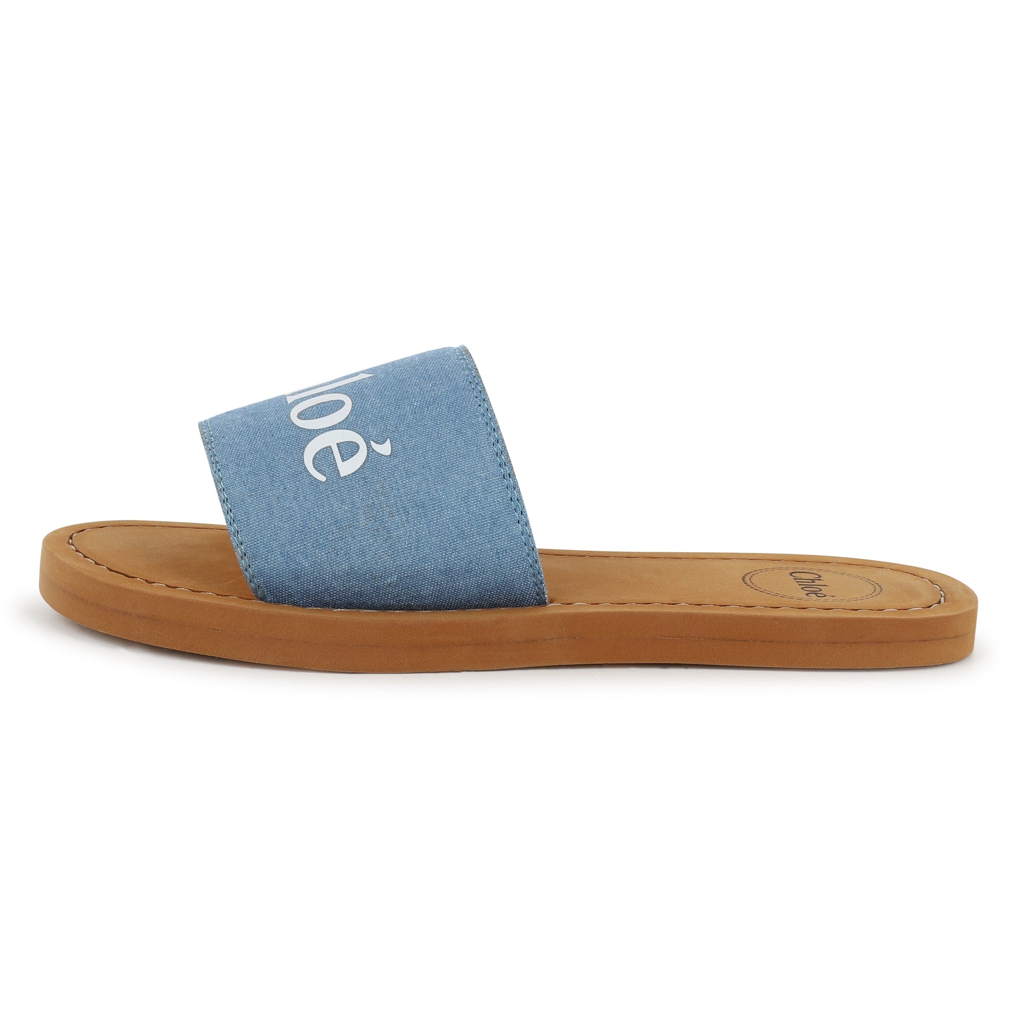 Aqua Denim Slides Chloe