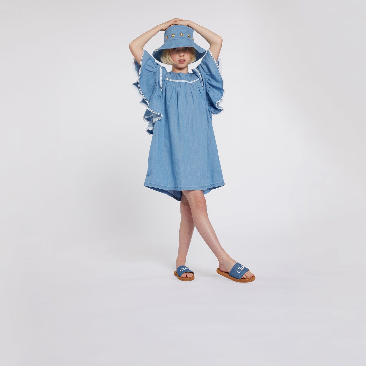 Aqua Denim Slides Chloe