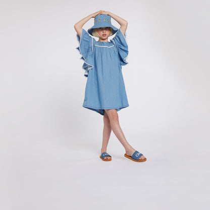 Aqua Denim Slides Chloe