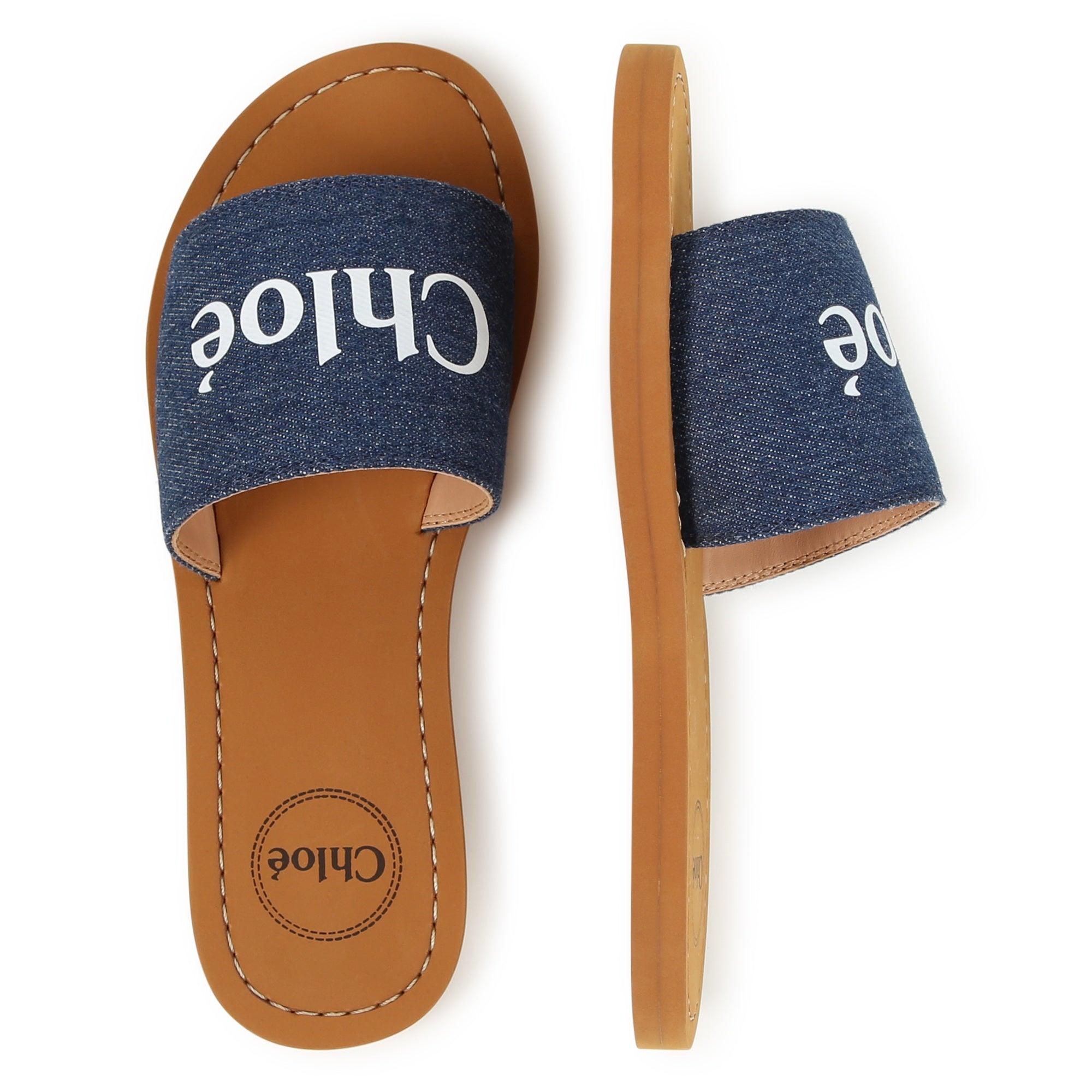 Denim Blue Aqua Slides Chloe