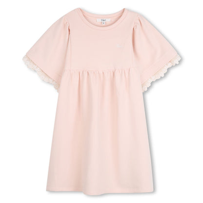 Pale Pink Cotton Short Sleeve Dress with Broderie Anglaise Trim Chloé